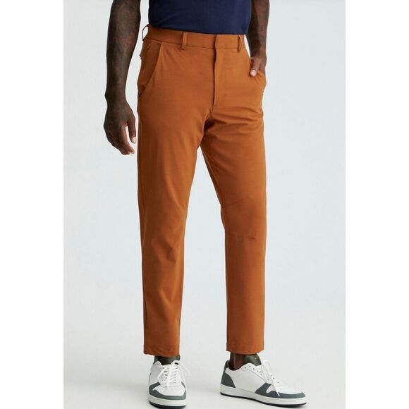 Fabletics Rust Orange Straight Leg Nylon Water Resist Zipper Pants Men's Large - Picture 1 of 10